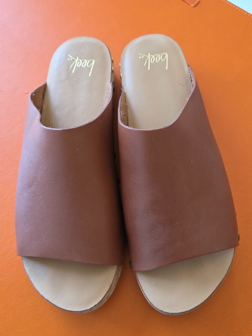 BEEK Brown Leather Slide Mules - 10